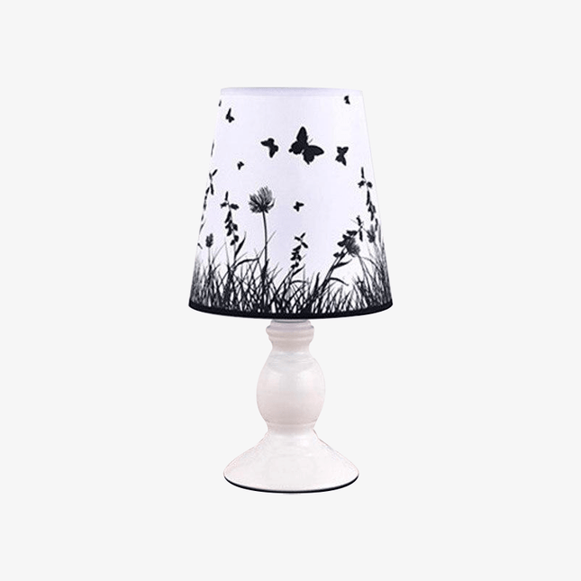 Lampe de chevet blanche à abat-jour tissu papillons et fleurs — LZ4X9P
