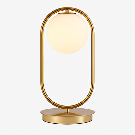Lampe de chevet design en métal doré et boule en verre