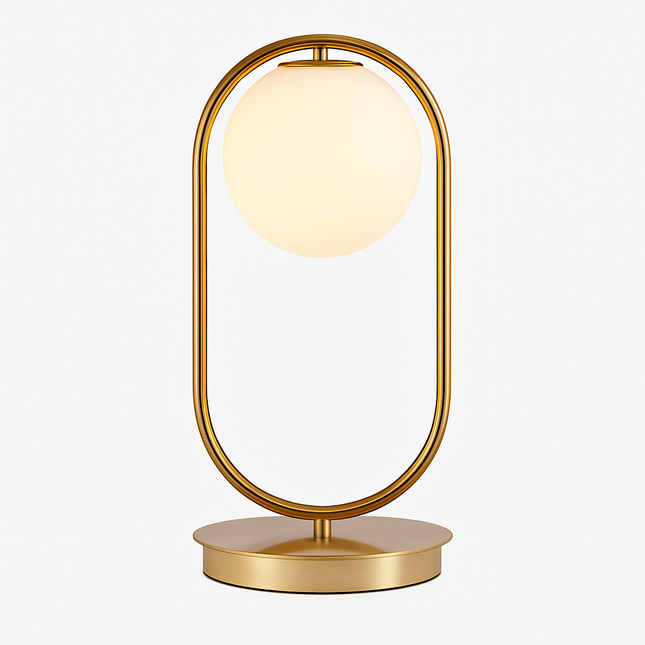 Lampe de chevet design en métal doré et boule en verre