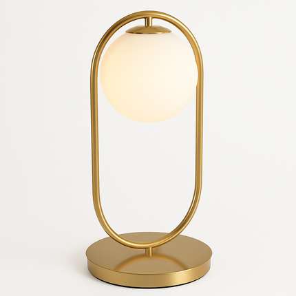 Lampe de chevet design en métal doré et boule en verre