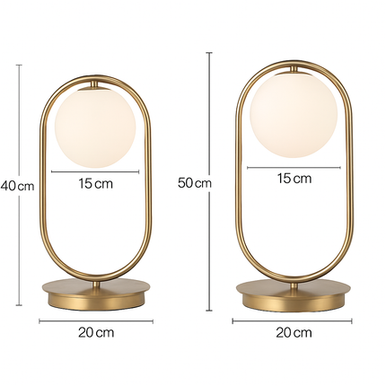 Lampe de chevet design en métal doré et boule en verre