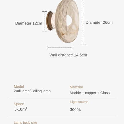 Lampe de chevet en laiton et marbre naturel motif flocon de neige — LZ4X9T