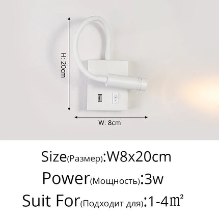 Applique murale LED nordique avec port USB et interrupteur — LZ4X9T2