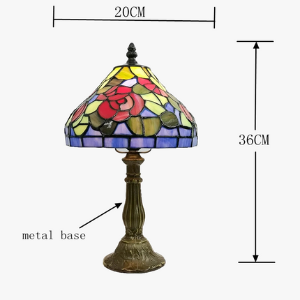 Lampe de chevet style Tiffany avec fleurs rouges émaillées ancienne — LZ4X9M