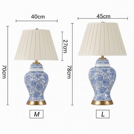 Lampe à poser LED en céramique bleue avec abat-jour blanc style japonais — LZ4X9P2