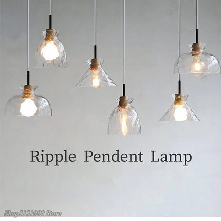 Suspension LED japonaise en bois et verre décoratif — LZ4X9P2