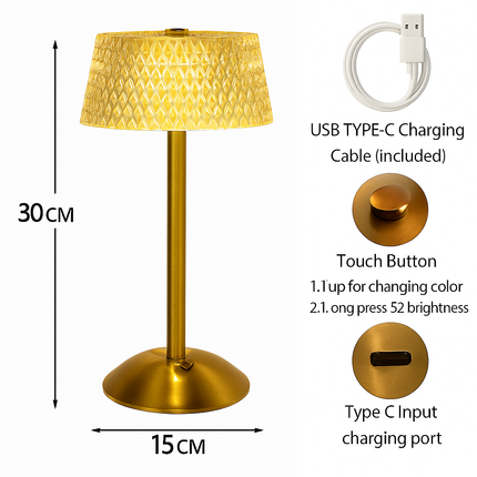 Lampe de table LED rétro en cristal diamant USB rechargeable avec veilleuse — LZ4X9P2