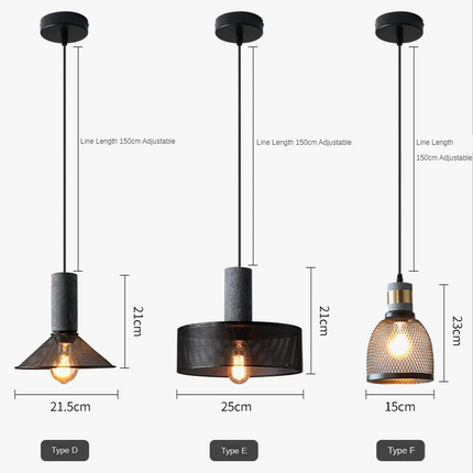 Suspension en ciment avec abat-jour en fer forgé style loft industriel — LZ4X9P2