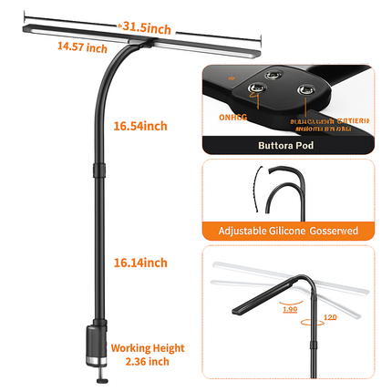 Lampe de bureau LED double tête 24W avec 5 modes couleur et intensité variable — LZ4X9P