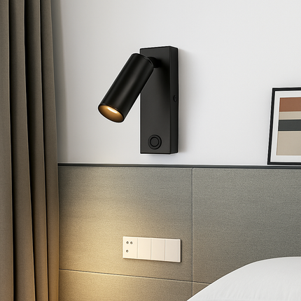 Applique murale LED 3W noire et blanche avec interrupteur et port USB pour chevet — LZ7XQ2