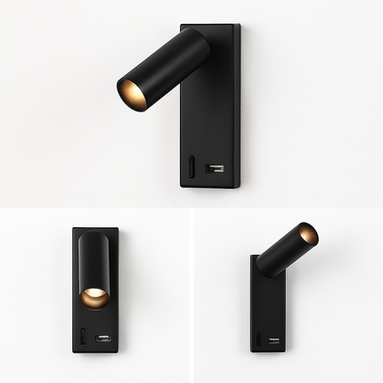 Applique murale LED 3W noire et blanche avec interrupteur et port USB pour chevet — LZ7XQ2
