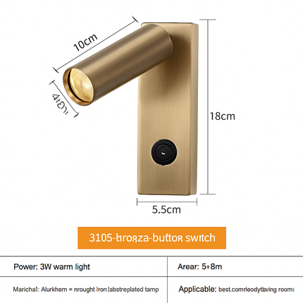 Applique murale LED 3W noire et blanche avec interrupteur et port USB pour chevet — LZ7XQ2