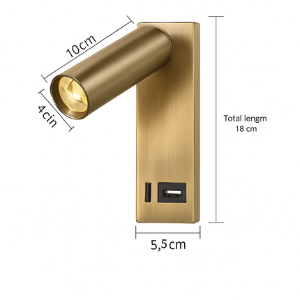 Applique murale LED 3W noire et blanche avec interrupteur et port USB pour chevet — LZ7XQ2