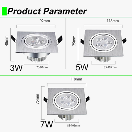 Spot LED carré encastré dimmable 3W 5W 7W pour plafond intérieur 110V-220V — LZ4X9B
