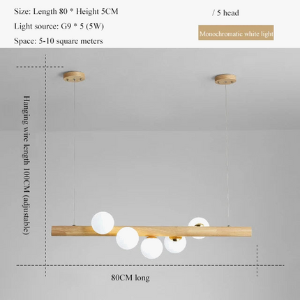 LED longue suspension en bois lumières moderne boule de verre lustre Art Design Luminaire en bois G9 suspension pour éclairage de salle à manger