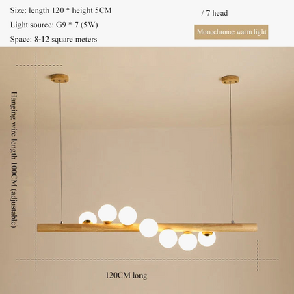 LED longue suspension en bois lumières moderne boule de verre lustre Art Design Luminaire en bois G9 suspension pour éclairage de salle à manger