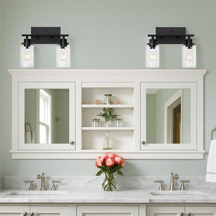 Applique murale en métal noir mat et verre pour salle de bains — LZ4X9P