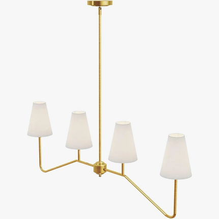 Lustre classique or poli avec abat-jour en lin blanc pour chambre — LZ4X9T2