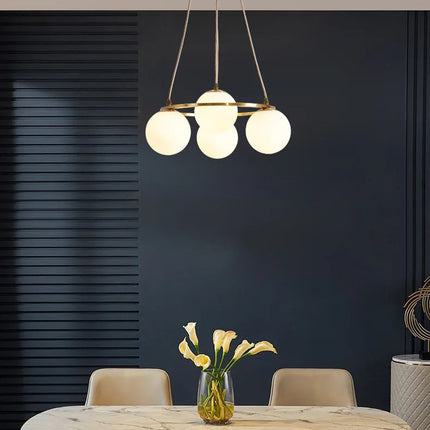 Lustre suspension nordique 4 ampoules verre et cuivre — LZ4X9P