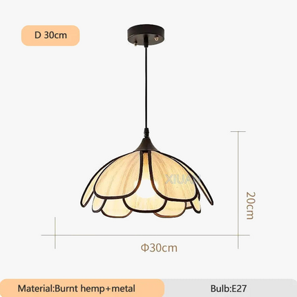 Lustre LED fait main en abaca style rétro français — LZ4G7XQ