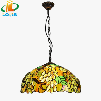 Lustre antique style européen avec décor feuilles vertes — LZ4X9M