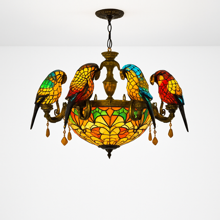 Lustre Art Déco style Tiffany motif perroquet pour éclairage élégant — LZ4P9XQ