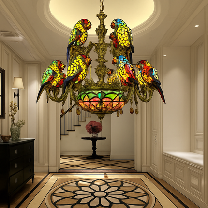 Lustre Art Déco style Tiffany motif perroquet pour éclairage élégant — LZ4P9XQ