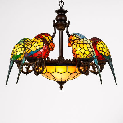 Lustre Art Déco style Tiffany motif perroquet pour éclairage élégant — LZ4P9XQ