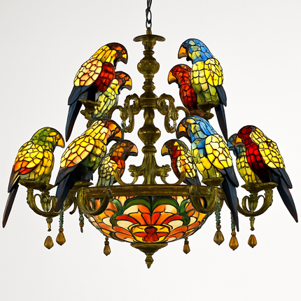 Lustre Art Déco style Tiffany motif perroquet pour éclairage élégant — LZ4P9XQ