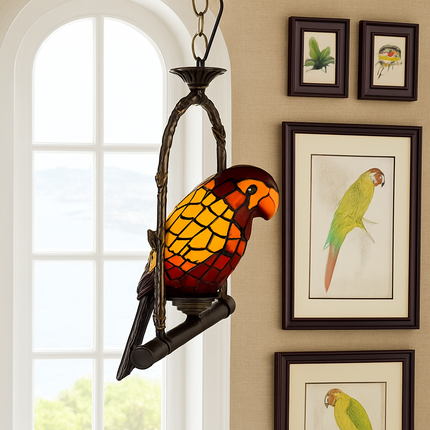 Lustre Art Déco style Tiffany motif perroquet pour éclairage élégant — LZ4P9XQ