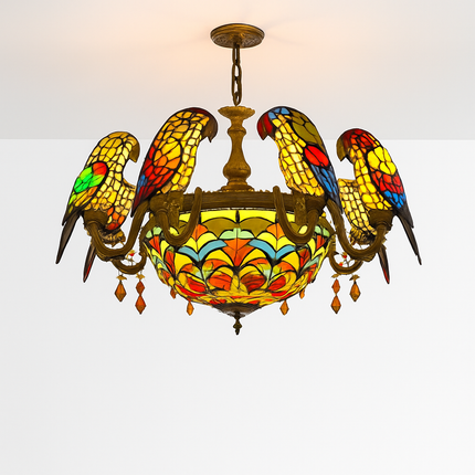Lustre Art Déco style Tiffany motif perroquet pour éclairage élégant — LZ4P9XQ