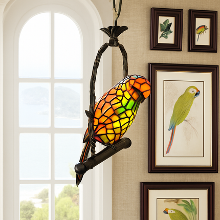 Lustre Art Déco style Tiffany motif perroquet pour éclairage élégant — LZ4P9XQ
