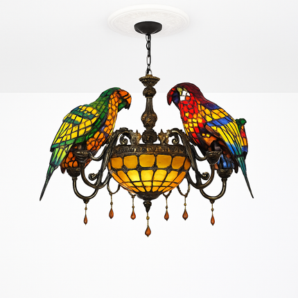 Lustre Art Déco style Tiffany motif perroquet pour éclairage élégant — LZ4P9XQ