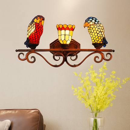 Lustre Art Déco style Tiffany motif perroquet pour éclairage élégant — LZ4P9XQ