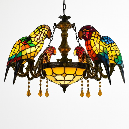 Lustre Art Déco style Tiffany motif perroquet pour éclairage élégant — LZ4P9XQ