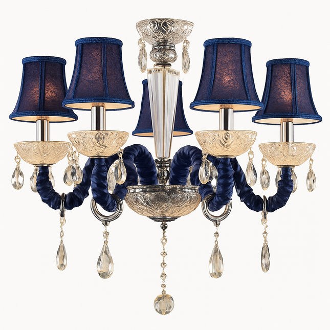 Lustre baroque à LED avec abat-jour en verre cristal et tissu Royal