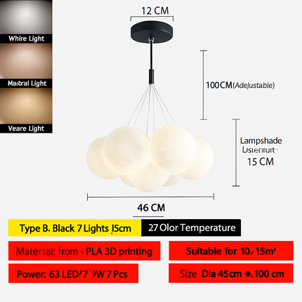Lustre suspension bulle lumineuse pour salon et chambre — LZ4X9T2