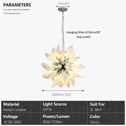 Lustre carré en céramique suspendu avec pétales de fleurs — LZ4X9T