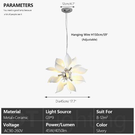 Lustre carré en céramique suspendu avec pétales de fleurs — LZ4X9T