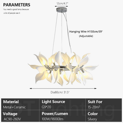 Lustre carré en céramique suspendu avec pétales de fleurs — LZ4X9T