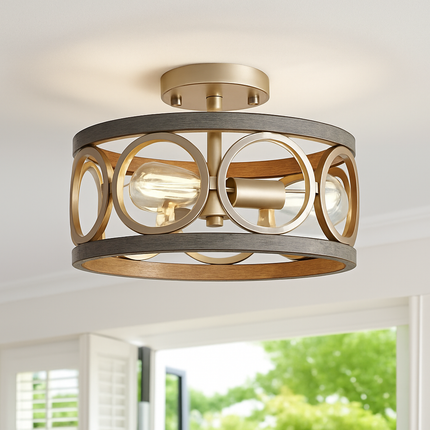 Lustre circulaire industriel en fer style ferme rétro pour plafond — LZ4X9Q