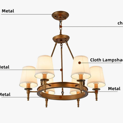 lustre classique américain en fer forgé avec abat-jour tissu