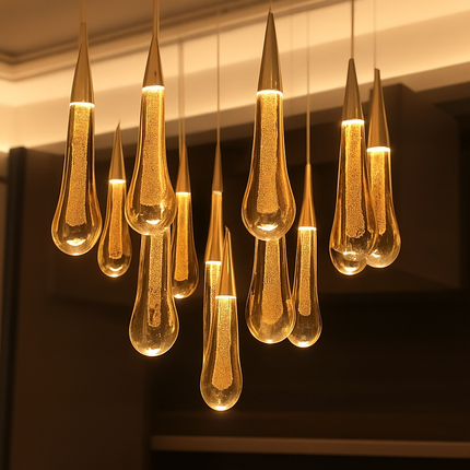 Lustre rotatif en cristal doré forme goutte d'eau — LZ4X9Q