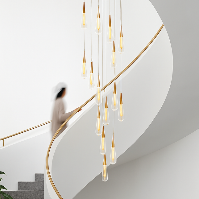 Lustre rotatif en cristal doré forme goutte d'eau — LZ4X9Q
