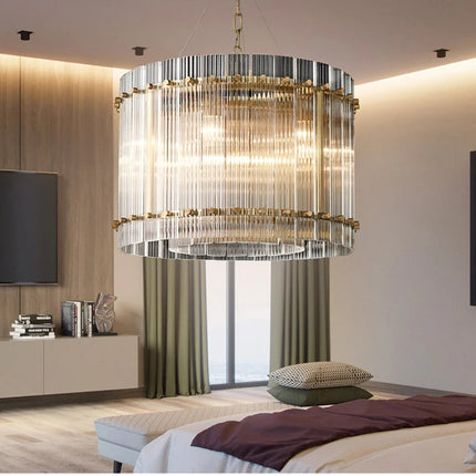 Lustre suspension LED double anneau en cristal doré — LZ4X9P2