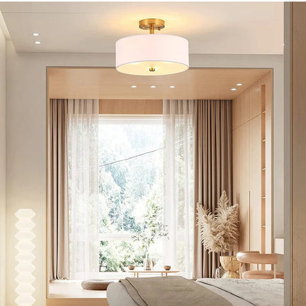 Lustre américain simple à abat-jour circulaire en tissu — LZ4P9D7