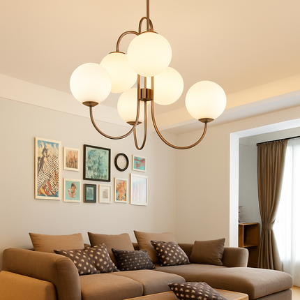 Lustre design à branches dorées avec boules en verre — LZ4XJ9