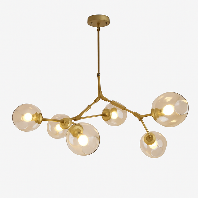Lustre design doré avec boules de verre Lindsey