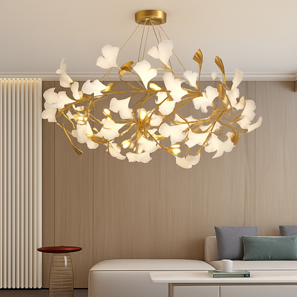 Lustre design Feuilles de céramique de luxe et Branches d'or