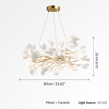 Lustre design Feuilles de céramique de luxe et Branches d'or